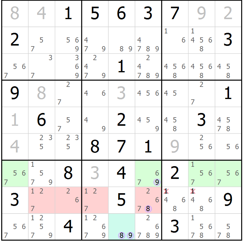 Position des candidats pour la solution de la Gr 78 page 81 du magazine de sudoku Suprême n° 028