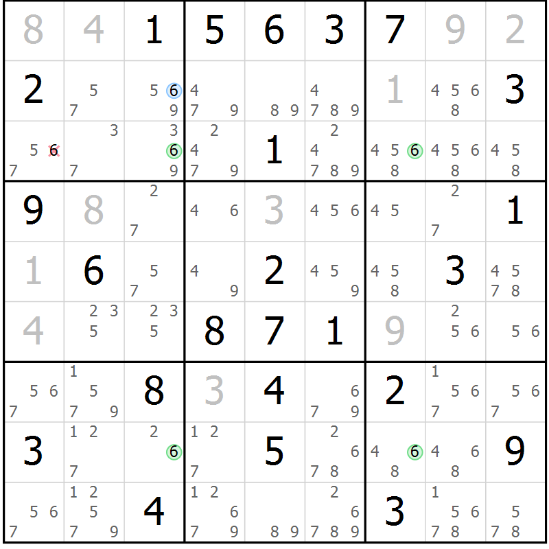 Position des candidats pour la solution de la Gr 78 page 81 du magazine de sudoku Suprême n° 028
