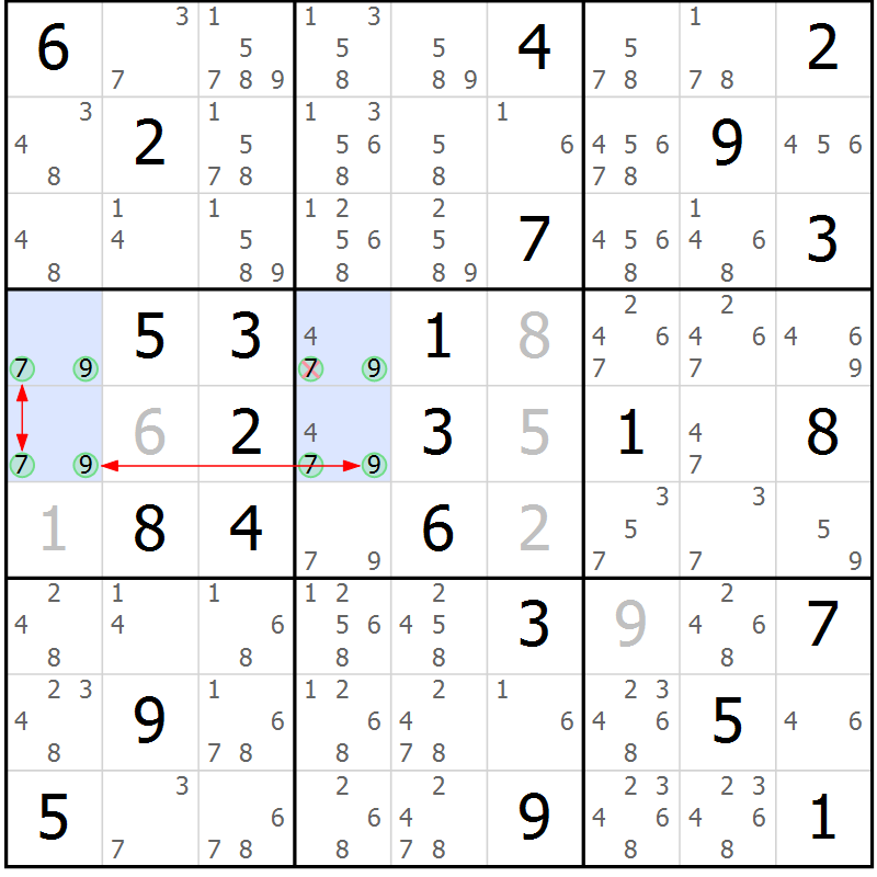 Position des candidats pour la solution de la Gr 79 page 82 du magazine de sudoku Suprême n° 028