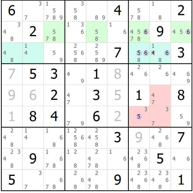 Position des candidats pour la solution de la Gr 79 page 82 du magazine de sudoku Suprême n° 028