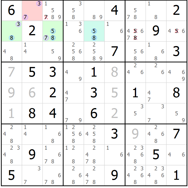 Position des candidats pour la solution de la Gr 79 page 82 du magazine de sudoku Suprême n° 028