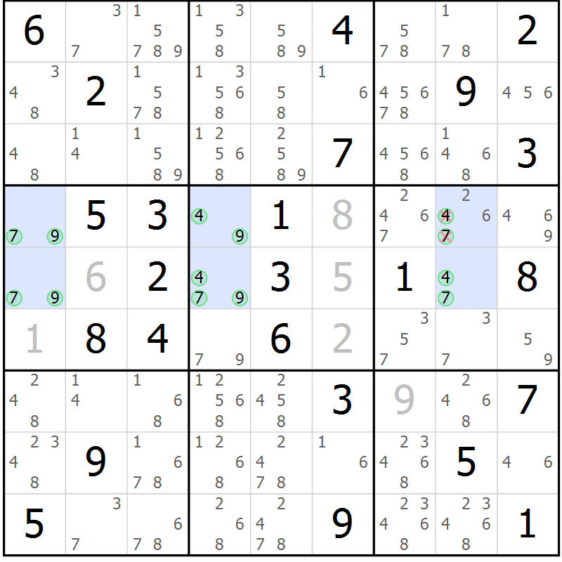 Position des candidats pour la solution de la Gr 79 page 82 du magazine de sudoku Suprême n° 028