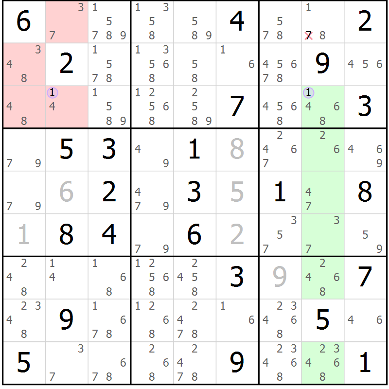 Position des candidats pour la solution de la Gr 79 page 82 du magazine de sudoku Suprême n° 028