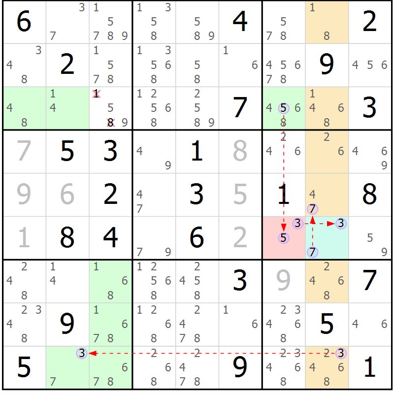 Position des candidats pour la solution de la Gr 79 page 82 du magazine de sudoku Suprême n° 028
