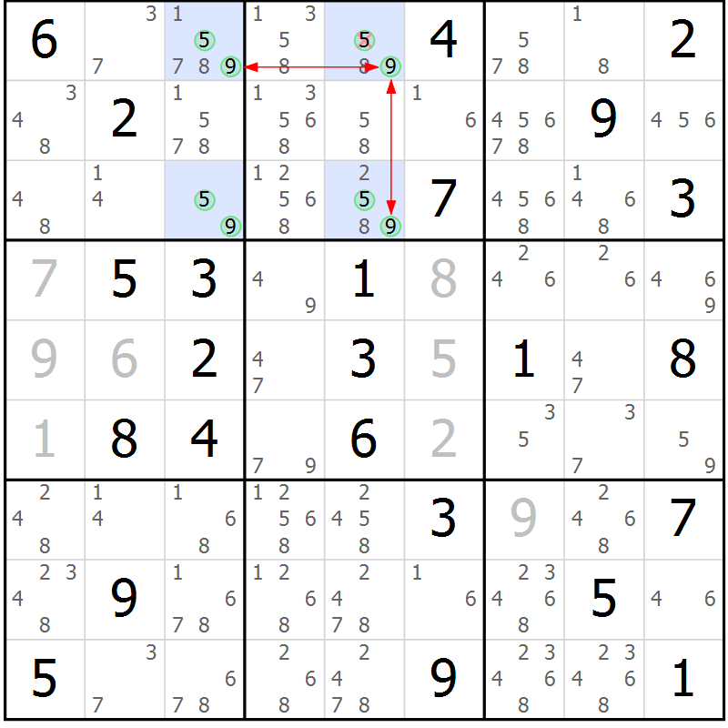 Position des candidats pour la solution de la Gr 79 page 82 du magazine de sudoku Suprême n° 028