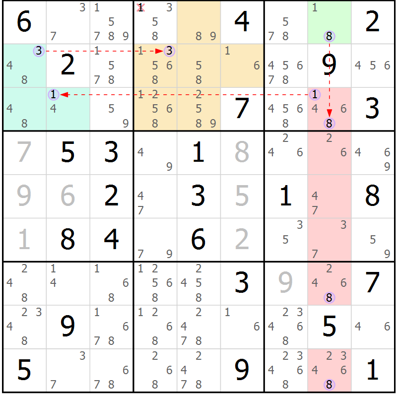 Position des candidats pour la solution de la Gr 79 page 82 du magazine de sudoku Suprême n° 028