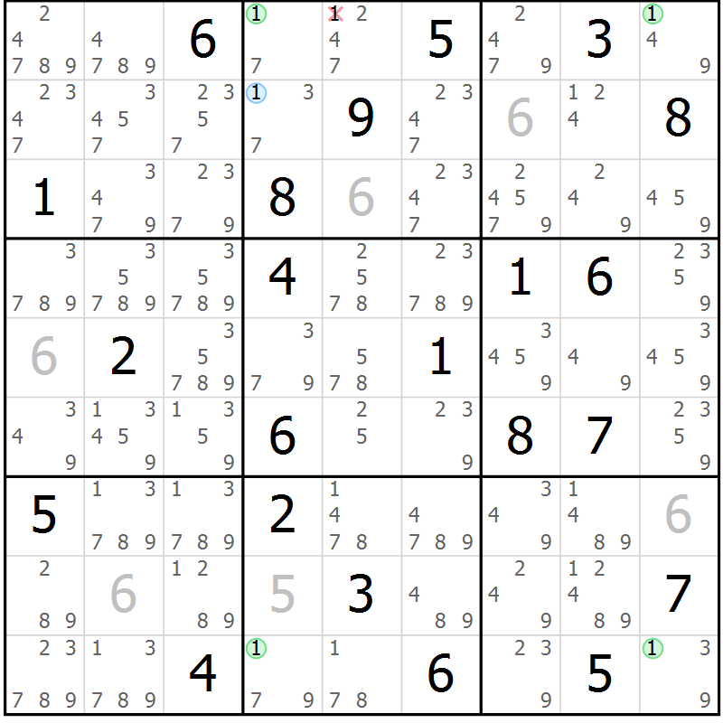 Position des candidats pour la solution de la Gr 8 page 11 du magazine de sudoku Suprême n° 028