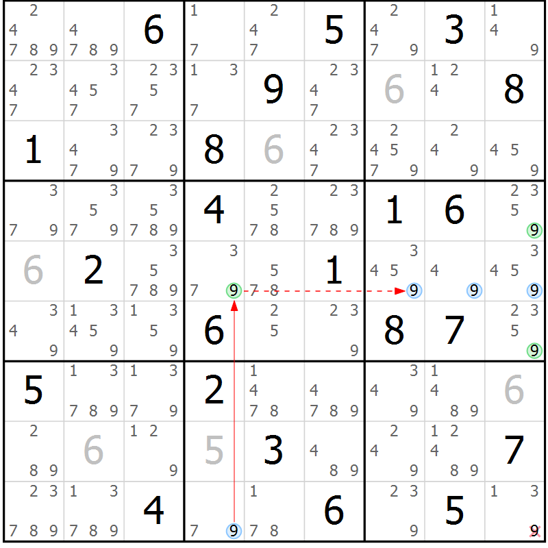 Position des candidats pour la solution de la Gr 8 page 11 du magazine de sudoku Suprême n° 028