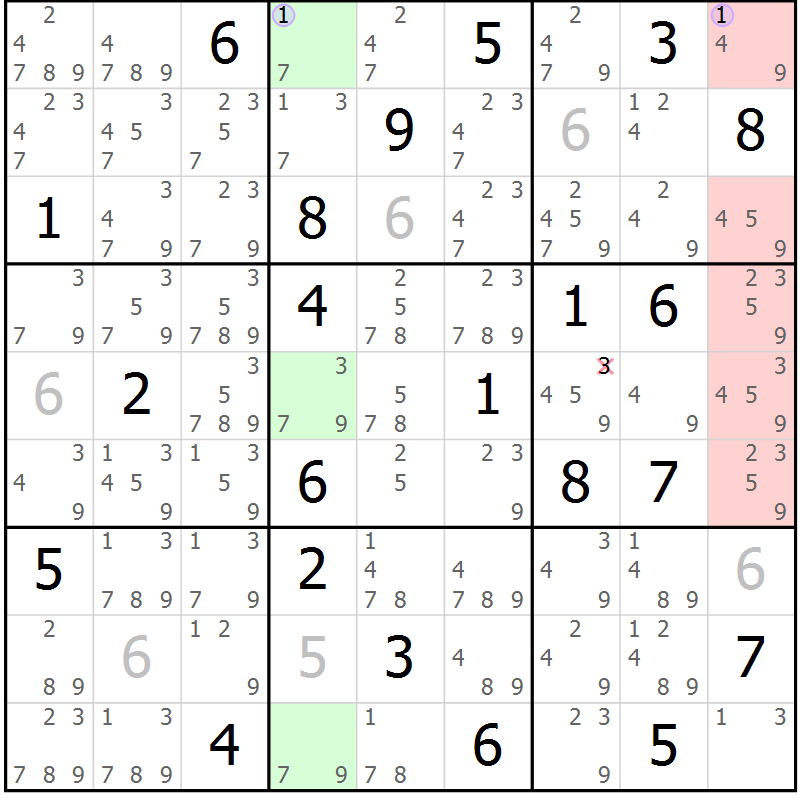 Position des candidats pour la solution de la Gr 8 page 11 du magazine de sudoku Suprême n° 028