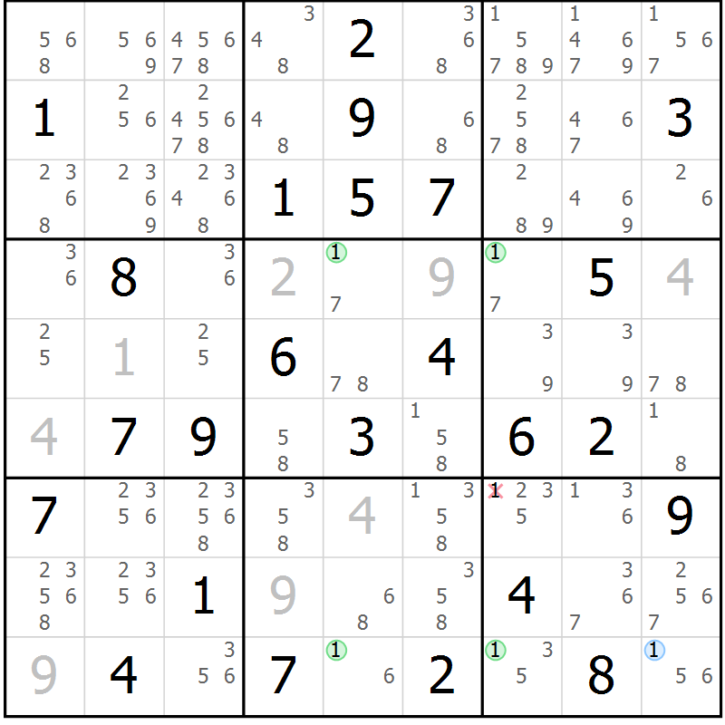 Position des candidats pour la solution de la Gr 80 page 83 du magazine de sudoku Suprême n° 028
