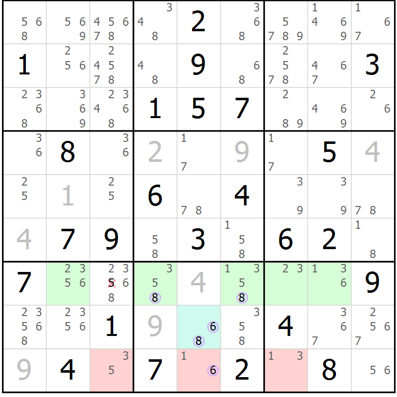 Position des candidats pour la solution de la Gr 80 page 83 du magazine de sudoku Suprême n° 028