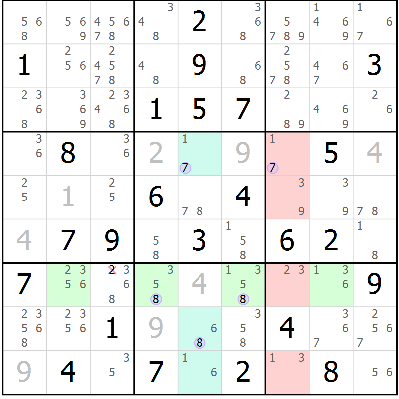 Position des candidats pour la solution de la Gr 80 page 83 du magazine de sudoku Suprême n° 028