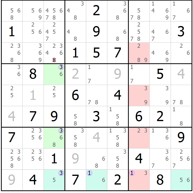 Position des candidats pour la solution de la Gr 80 page 83 du magazine de sudoku Suprême n° 028