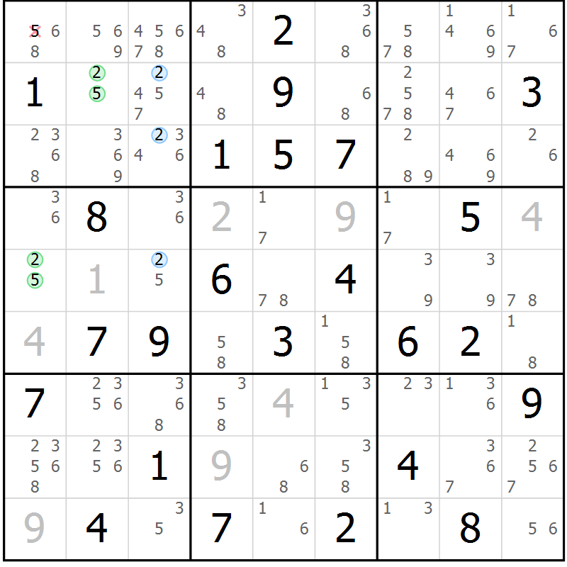 Position des candidats pour la solution de la Gr 80 page 83 du magazine de sudoku Suprême n° 028