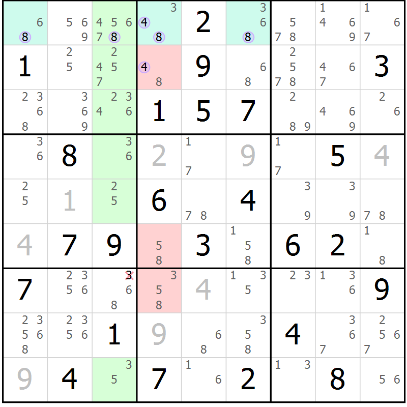 Position des candidats pour la solution de la Gr 80 page 83 du magazine de sudoku Suprême n° 028