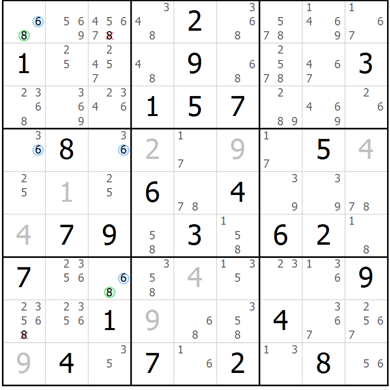 Position des candidats pour la solution de la Gr 80 page 83 du magazine de sudoku Suprême n° 028