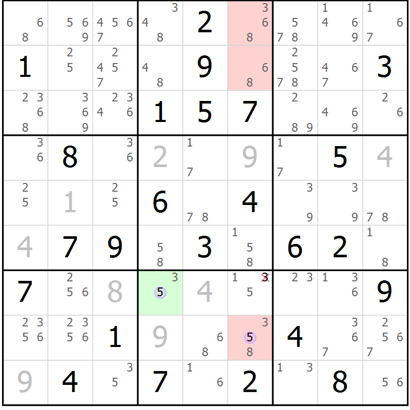 Position des candidats pour la solution de la Gr 80 page 83 du magazine de sudoku Suprême n° 028