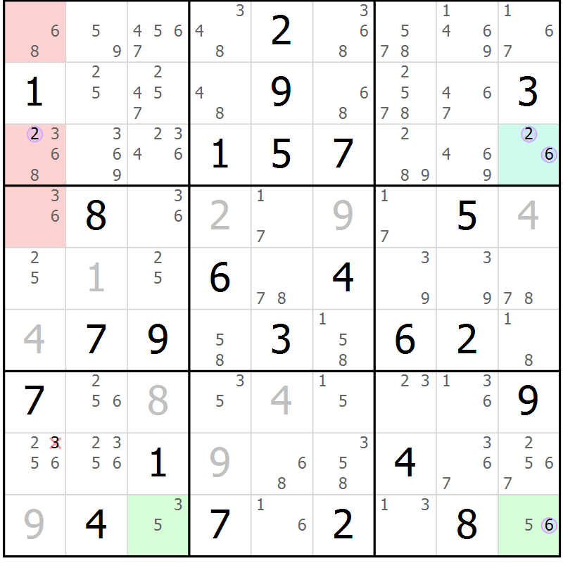 Position des candidats pour la solution de la Gr 80 page 83 du magazine de sudoku Suprême n° 028