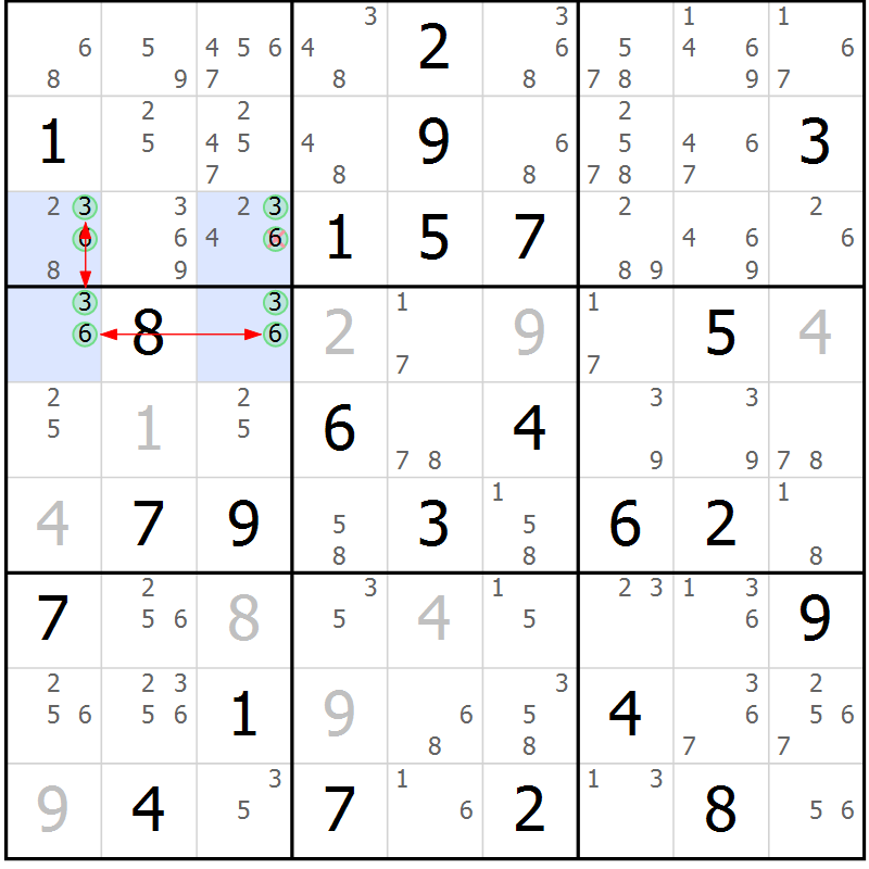 Position des candidats pour la solution de la Gr 80 page 83 du magazine de sudoku Suprême n° 028