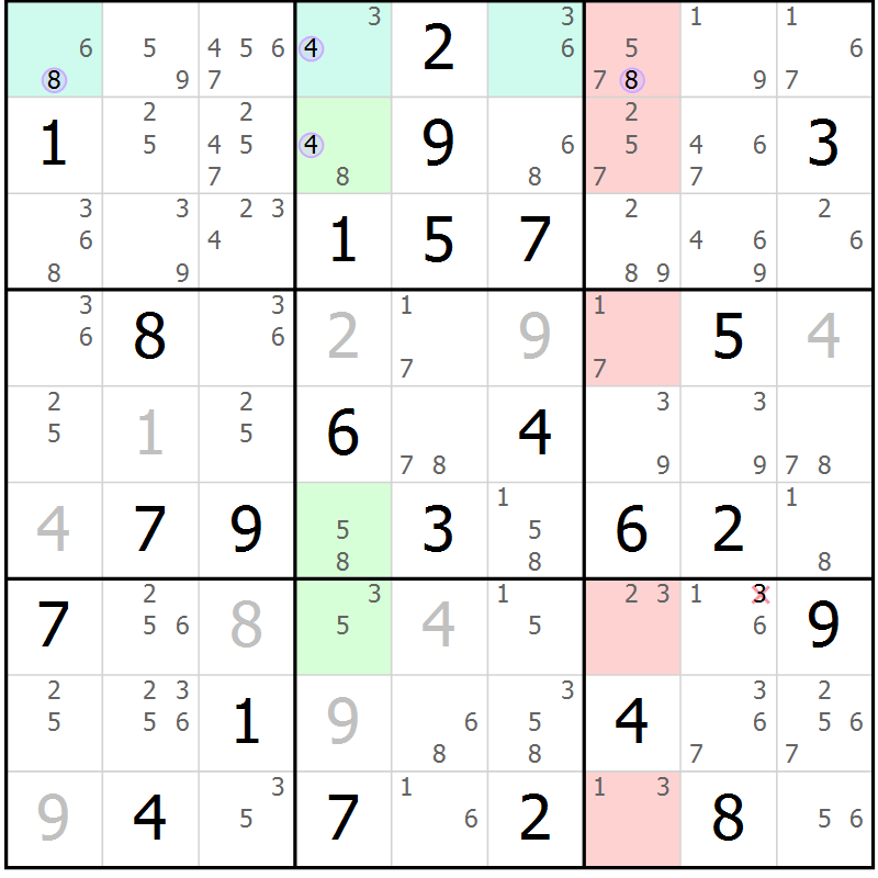 Position des candidats pour la solution de la Gr 80 page 83 du magazine de sudoku Suprême n° 028