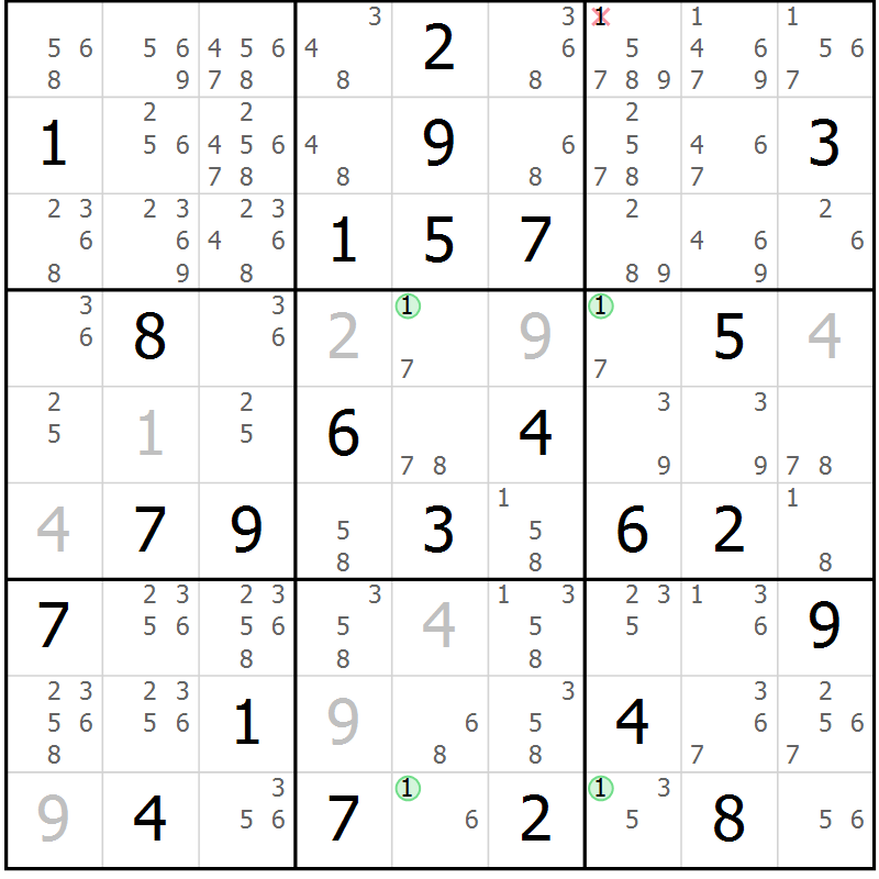 Position des candidats pour la solution de la Gr 80 page 83 du magazine de sudoku Suprême n° 028