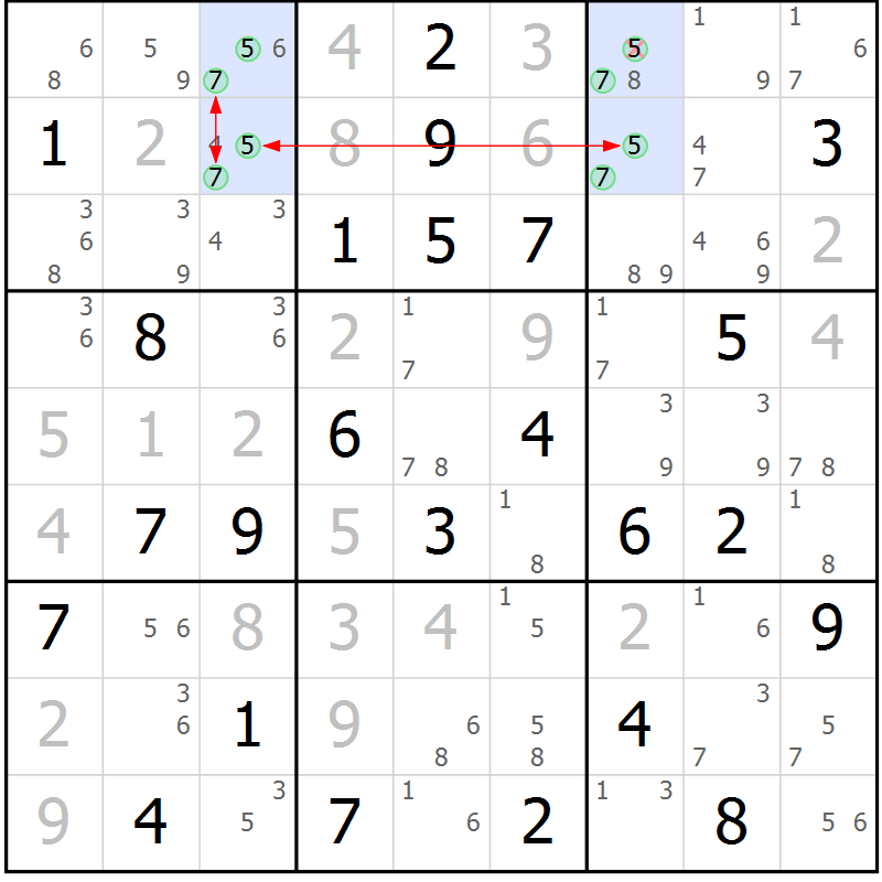 Position des candidats pour la solution de la Gr 80 page 83 du magazine de sudoku Suprême n° 028