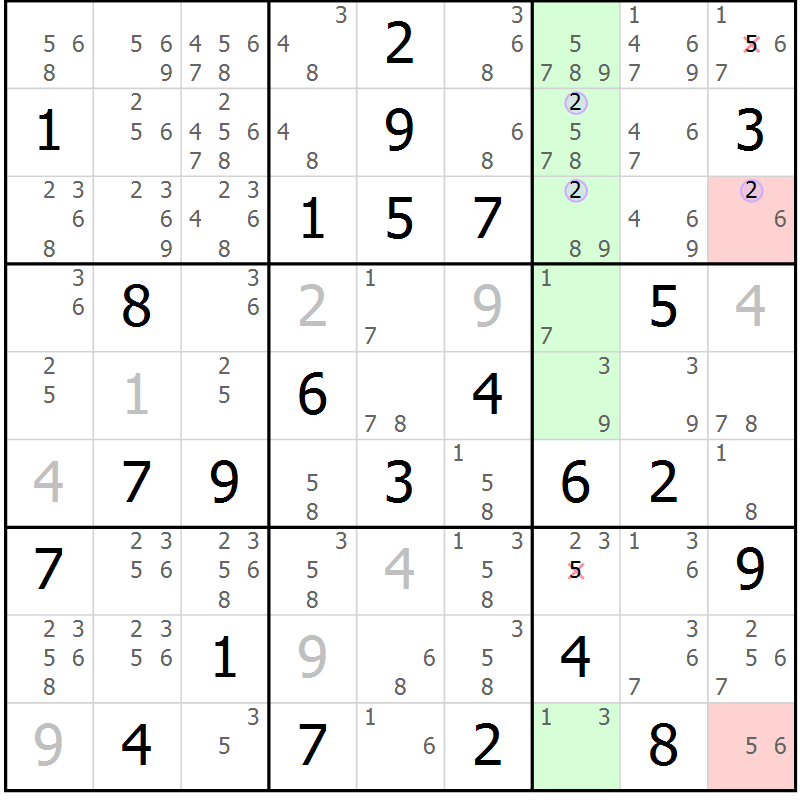 Position des candidats pour la solution de la Gr 80 page 83 du magazine de sudoku Suprême n° 028