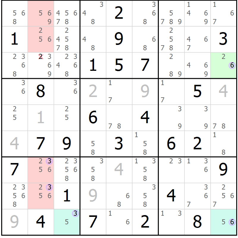 Position des candidats pour la solution de la Gr 80 page 83 du magazine de sudoku Suprême n° 028