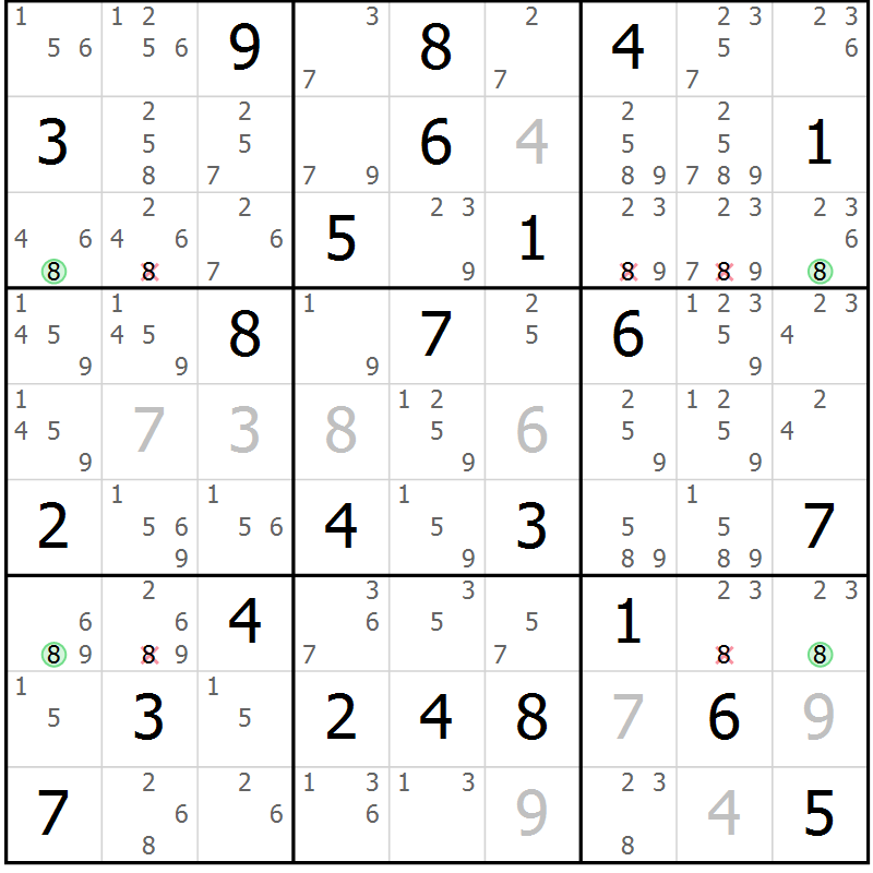 Position des candidats pour la solution de la Gr 81 page 84 du magazine de sudoku Suprême n° 028