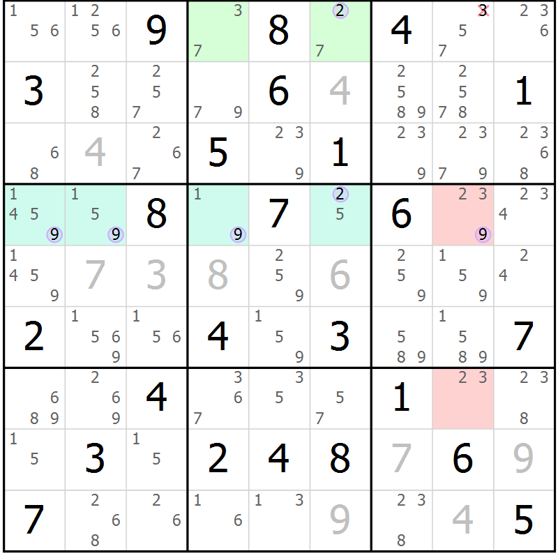 Position des candidats pour la solution de la Gr 81 page 84 du magazine de sudoku Suprême n° 028