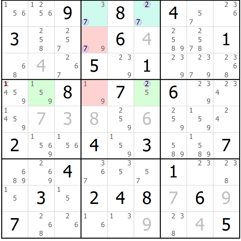 Position des candidats pour la solution de la Gr 81 page 84 du magazine de sudoku Suprême n° 028