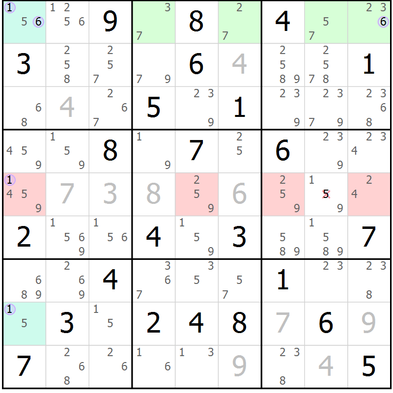 Position des candidats pour la solution de la Gr 81 page 84 du magazine de sudoku Suprême n° 028