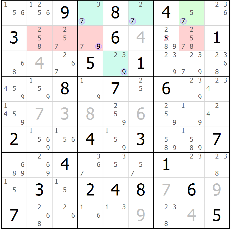Position des candidats pour la solution de la Gr 81 page 84 du magazine de sudoku Suprême n° 028