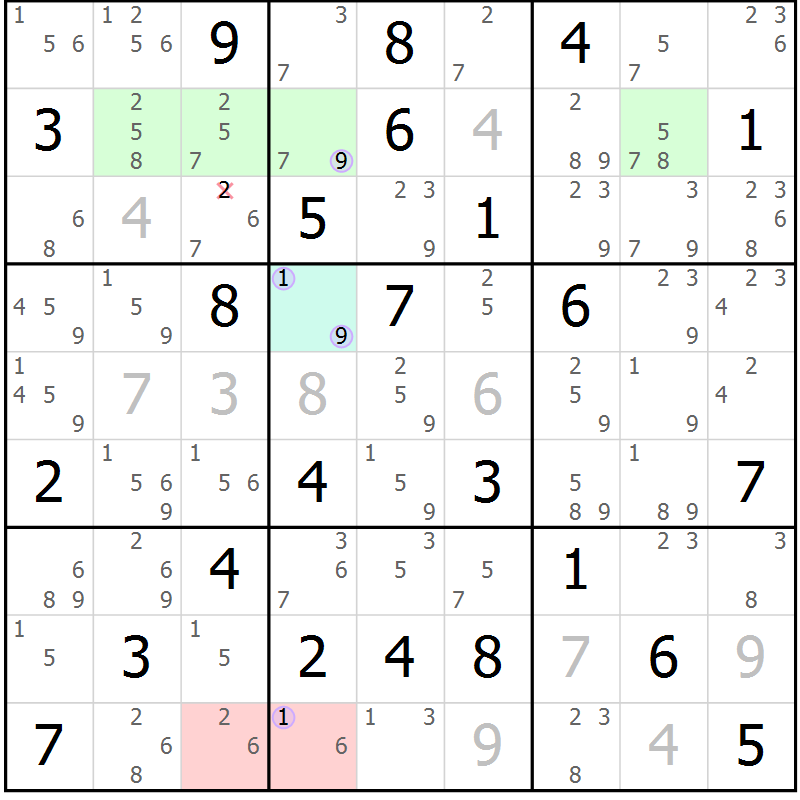 Position des candidats pour la solution de la Gr 81 page 84 du magazine de sudoku Suprême n° 028