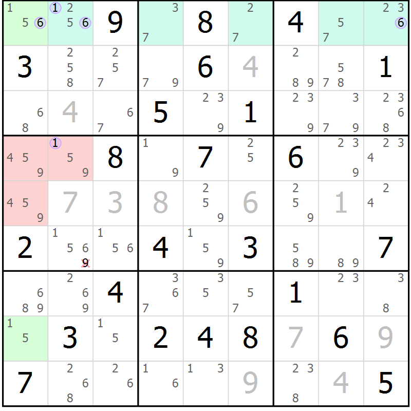 Position des candidats pour la solution de la Gr 81 page 84 du magazine de sudoku Suprême n° 028