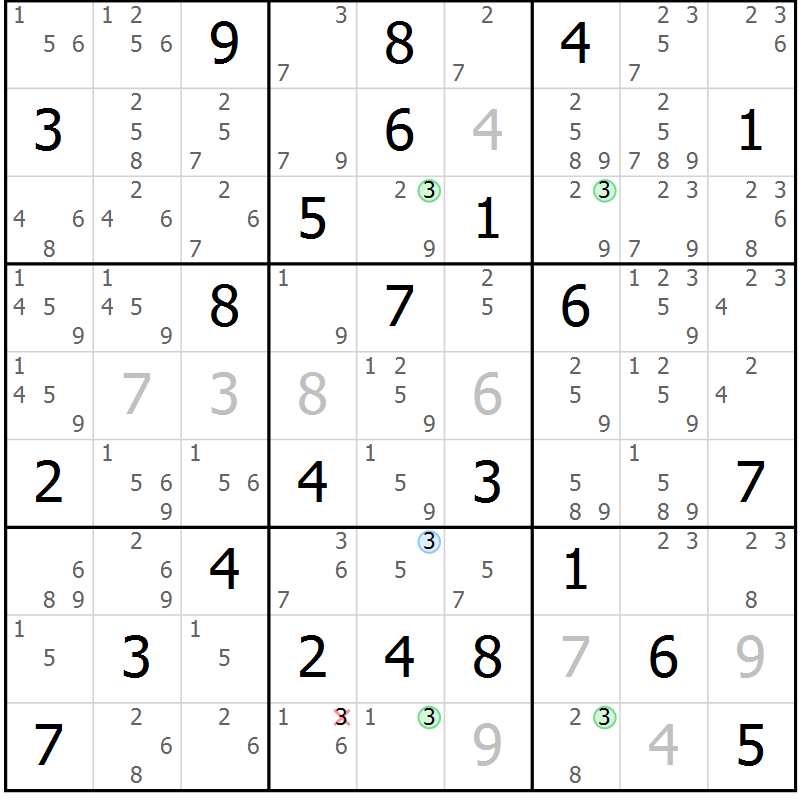 Position des candidats pour la solution de la Gr 81 page 84 du magazine de sudoku Suprême n° 028