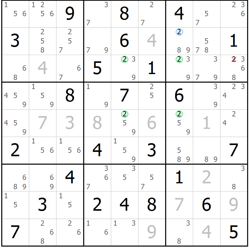 Position des candidats pour la solution de la Gr 81 page 84 du magazine de sudoku Suprême n° 028