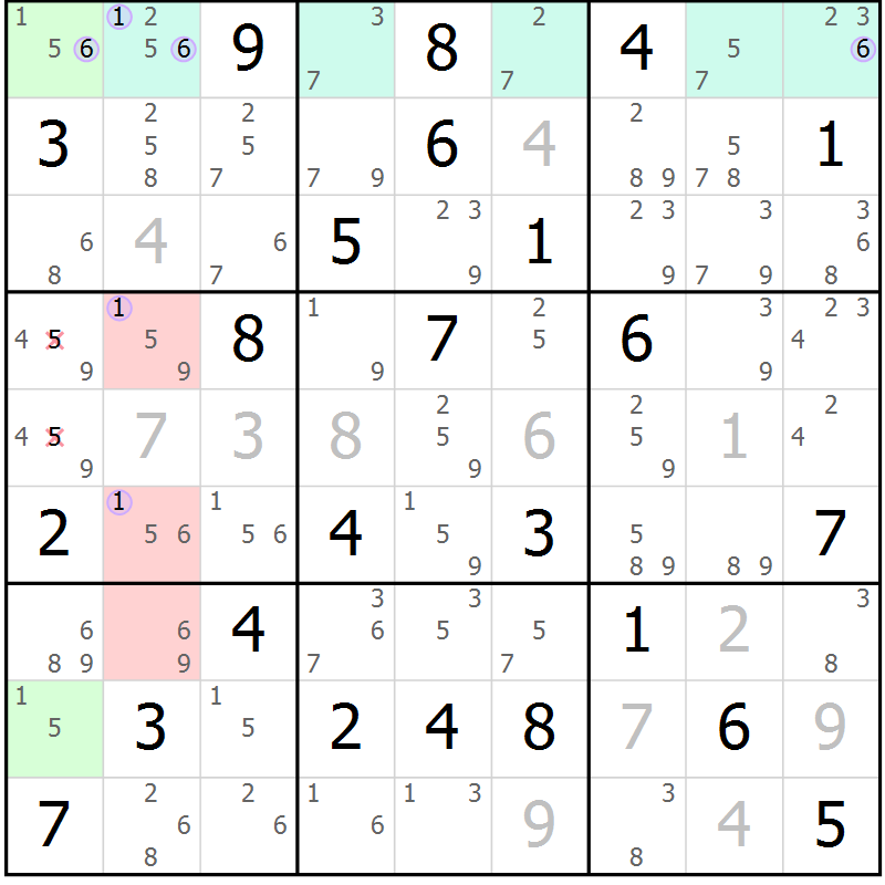 Position des candidats pour la solution de la Gr 81 page 84 du magazine de sudoku Suprême n° 028