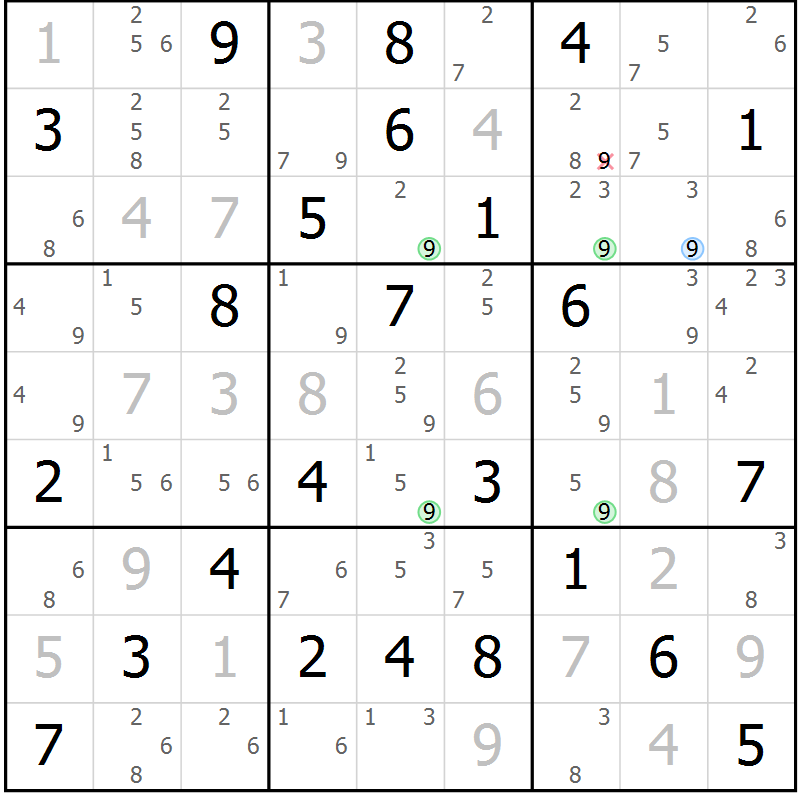 Position des candidats pour la solution de la Gr 81 page 84 du magazine de sudoku Suprême n° 028
