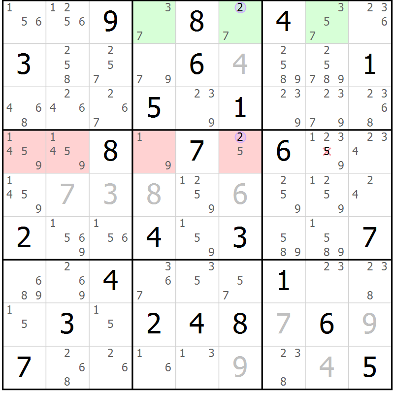 Position des candidats pour la solution de la Gr 81 page 84 du magazine de sudoku Suprême n° 028
