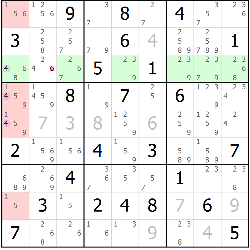 Position des candidats pour la solution de la Gr 81 page 84 du magazine de sudoku Suprême n° 028