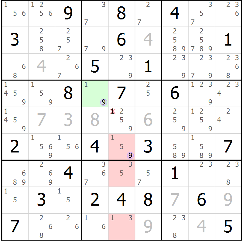Position des candidats pour la solution de la Gr 81 page 84 du magazine de sudoku Suprême n° 028
