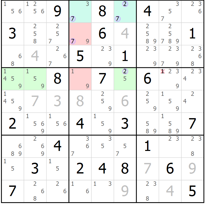 Position des candidats pour la solution de la Gr 81 page 84 du magazine de sudoku Suprême n° 028