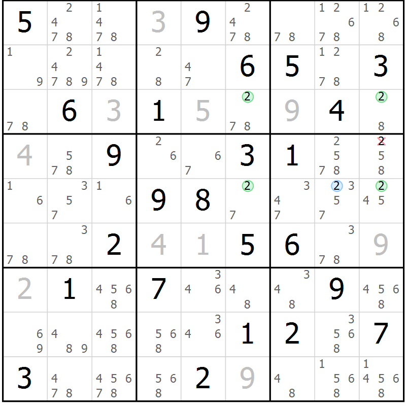Position des candidats pour la solution de la Gr 82 page 85 du magazine de sudoku Suprême n° 028