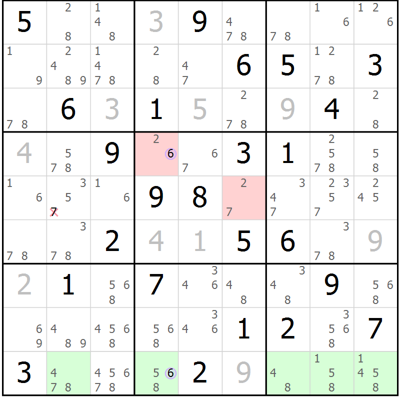 Position des candidats pour la solution de la Gr 82 page 85 du magazine de sudoku Suprême n° 028