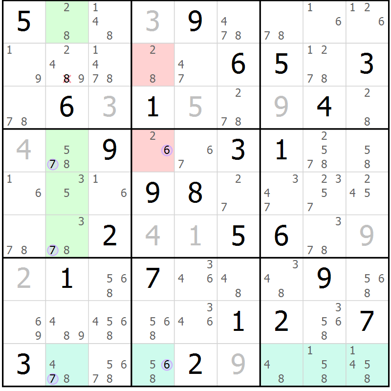 Position des candidats pour la solution de la Gr 82 page 85 du magazine de sudoku Suprême n° 028
