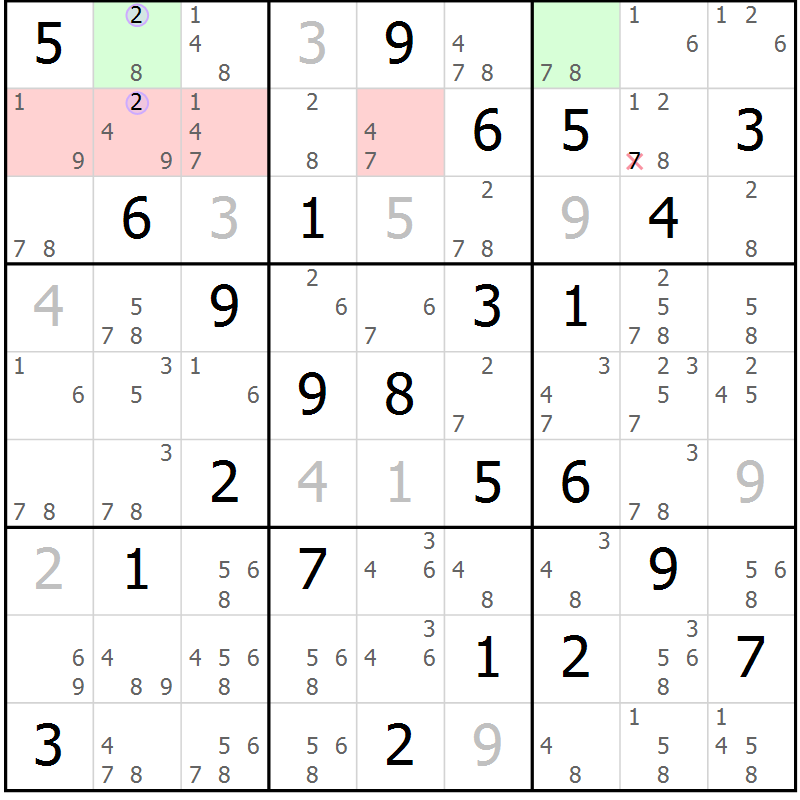 Position des candidats pour la solution de la Gr 82 page 85 du magazine de sudoku Suprême n° 028