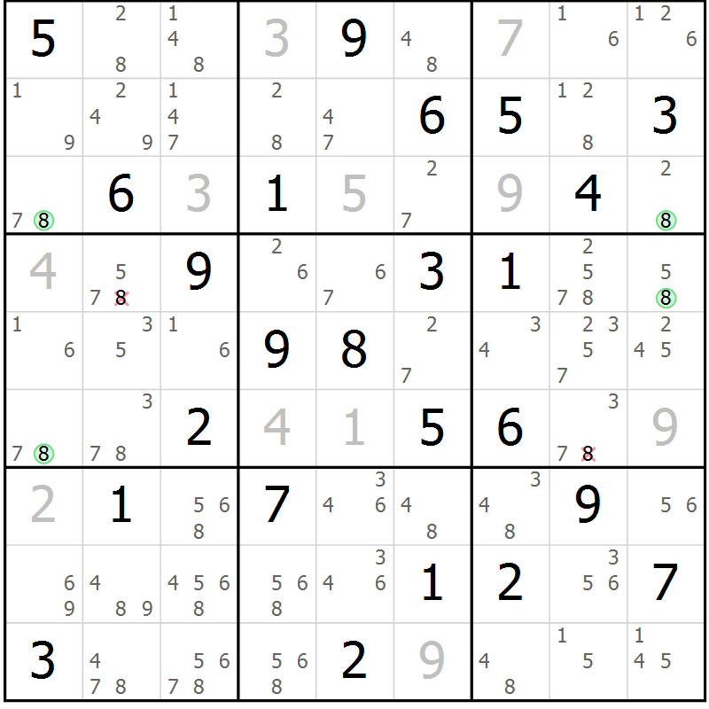 Position des candidats pour la solution de la Gr 82 page 85 du magazine de sudoku Suprême n° 028