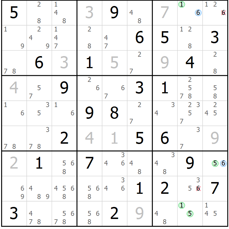 Position des candidats pour la solution de la Gr 82 page 85 du magazine de sudoku Suprême n° 028