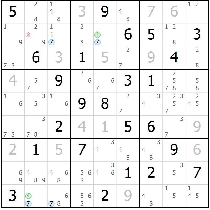 Position des candidats pour la solution de la Gr 82 page 85 du magazine de sudoku Suprême n° 028